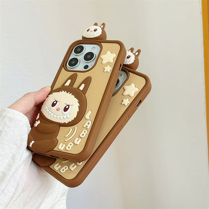 Compatible iPhone 16 Case Cartoon Lying Stand Labubu Silicone Apple 16 Pro Max Protective Cover