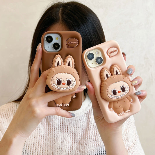 Cartoon Stand Labubu iPhone 14/13 Compatible 12/11 Apple 16/15 Pro Max Phone Case XR Cover