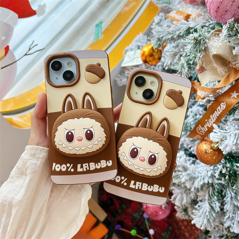 Compatible iPhone 16 Case Cartoon Lying Stand Labubu Silicone Apple 16 Pro Max Protective Cover