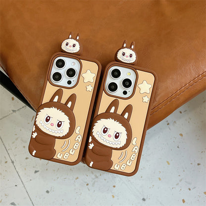 Compatible iPhone 16 Case Cartoon Lying Stand Labubu Silicone Apple 16 Pro Max Protective Cover