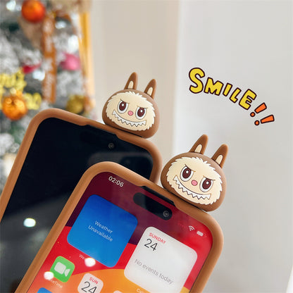 Compatible iPhone 16 Case Cartoon Lying Stand Labubu Silicone Apple 16 Pro Max Protective Cover