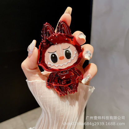 Cartoon Labubu Makeup Mirror Back Sticker Phone Stand New Horizontal and Vertical Support Desktop Phone Case Stand for Women