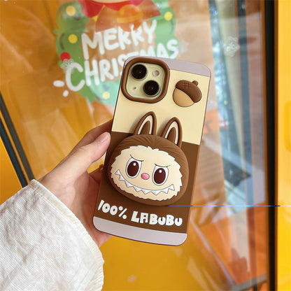 Compatible iPhone 16 Case Cartoon Lying Stand Labubu Silicone Apple 16 Pro Max Protective Cover